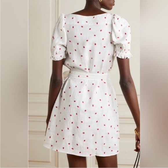 NWOT Sleeper Brigitte Belted Strawberry Printed 100% Linen Voile Mini Dress XL - Picture 3 of 14